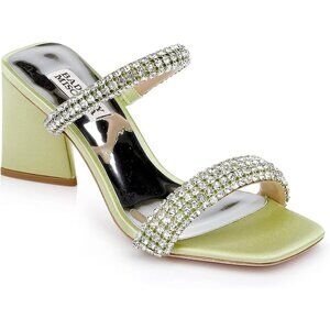 Badgley Mischka Women's Frankie Heels Lemon Lime Satin Bejeweled Slide size 7.5